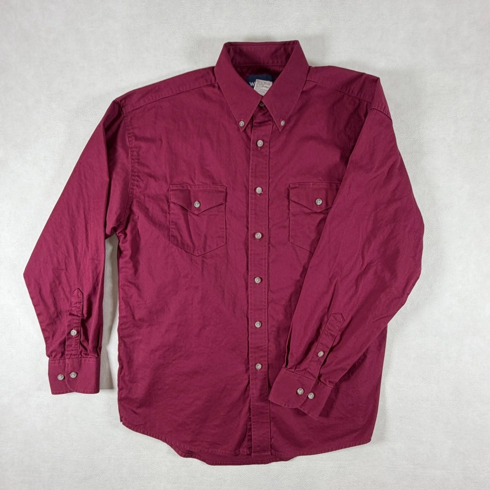 Wrangler Mens Large Long Sleeve Button Down Shirt Burgundy Cotton MP2199R